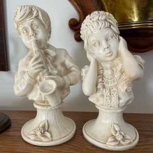 Vintage 1971 U Kendrick Boy Girl Horn Statues - Universal Statuary Corp
